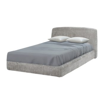 Cama Chester en color gris tamaño queen, vista en ángulo con colchón