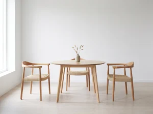 Mesa de Comedor Circular Madeira de roble con tres sillas Guiza de madera natural