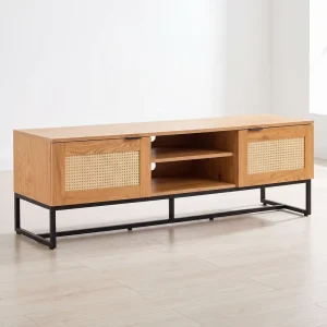 Mueble de TV Xelha de roble con puertas de ratán