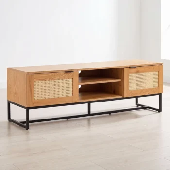 Mueble de TV Xelha de roble con puertas de ratán