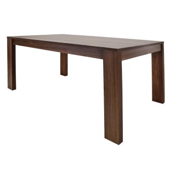 Mesa de comedor Minori en color madera oscura, vista en ángulo